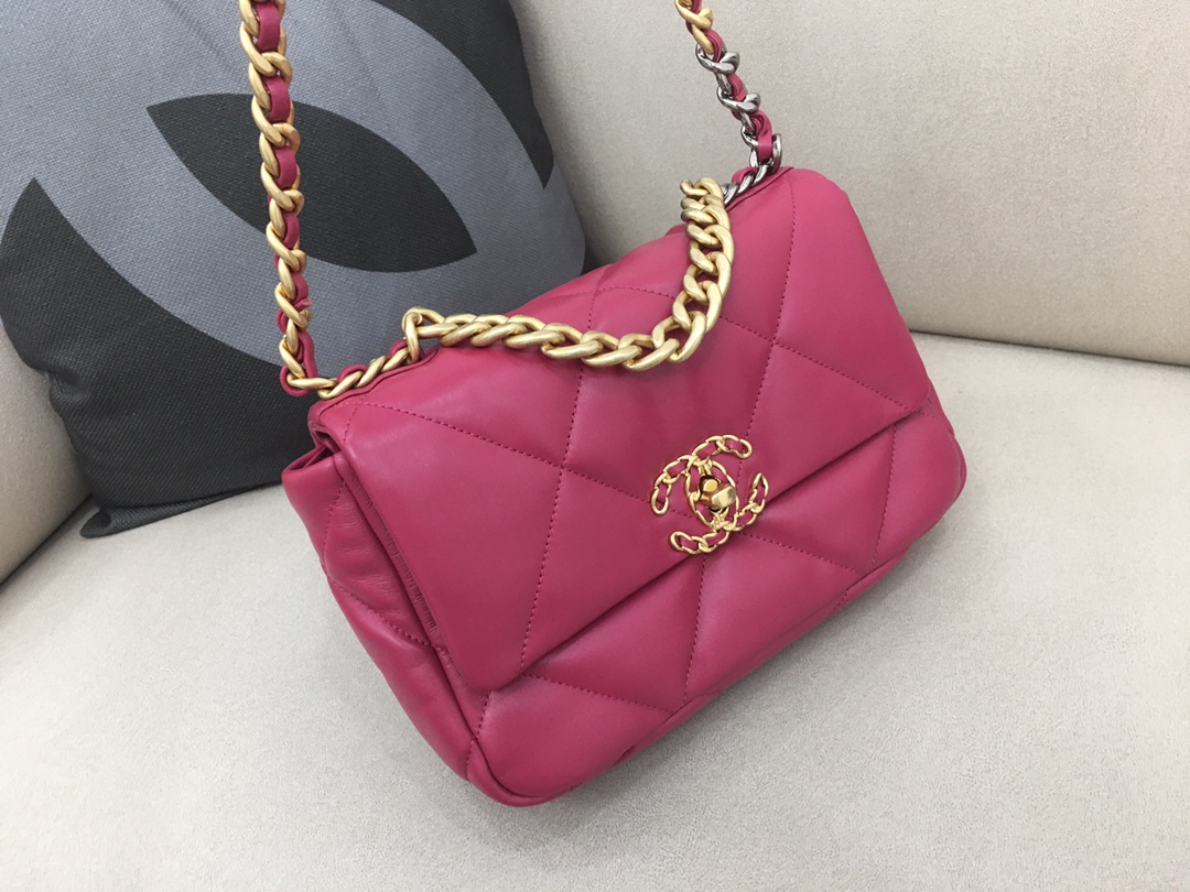 Lambskin 19 Handbag Flap Bag AS1160 Rose Red